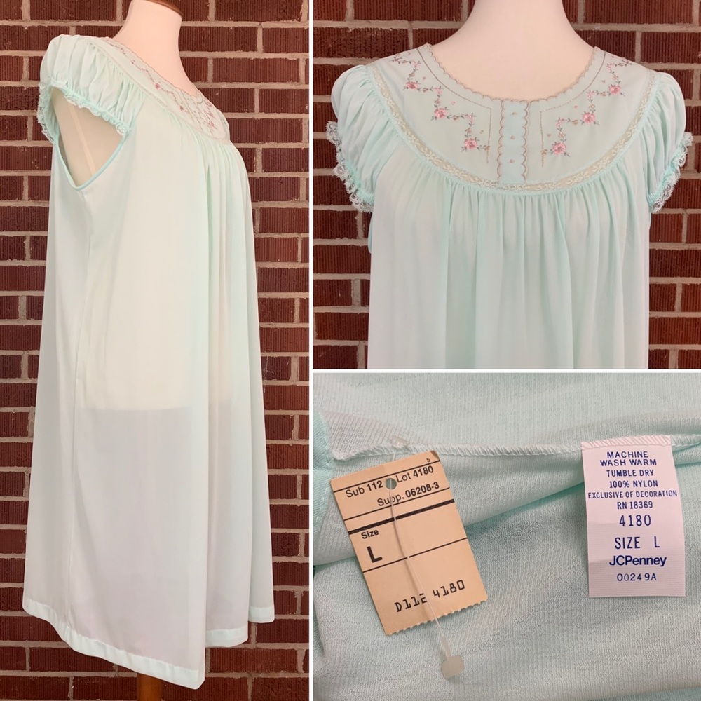 NWOT VTG 50’s Nylon Sheer Nightgown w Embroidery